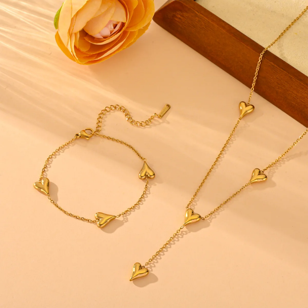 Connected hearts set ( Necklace.Bracelet )