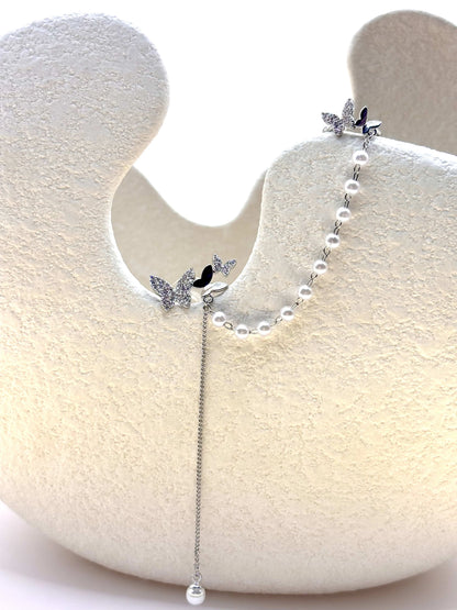 Pearl & butterfly bliss in silver ear cuff