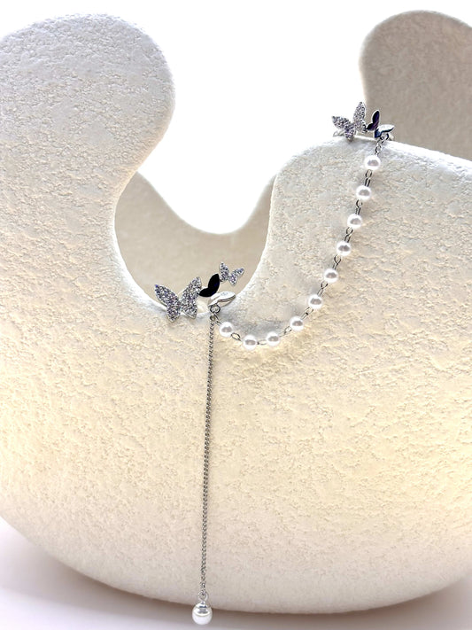 Pearl & butterfly bliss in silver ear cuff