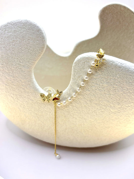 Pearls & butterfly bliss in gold ear cuff