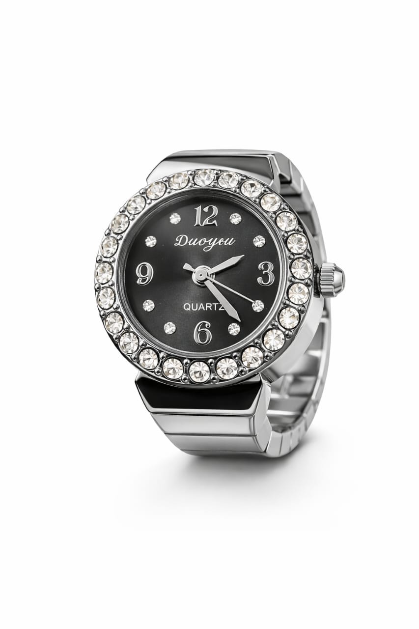 Silver clock ring I