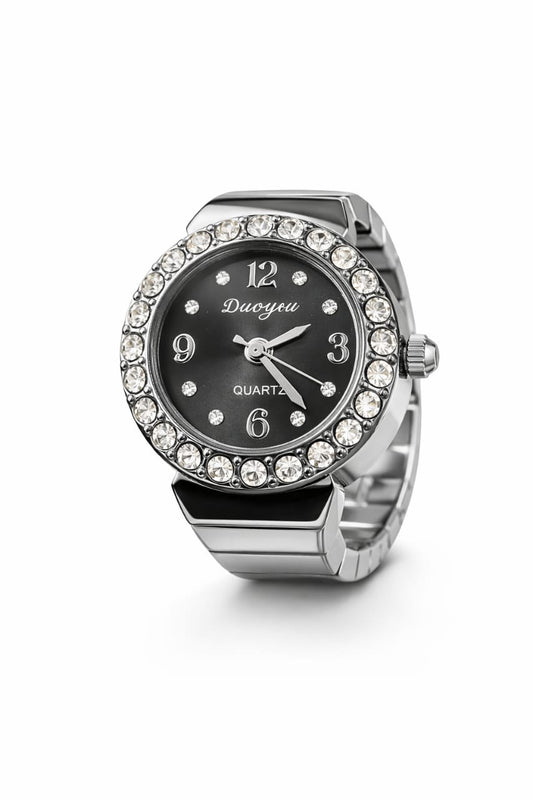 Silver clock ring I