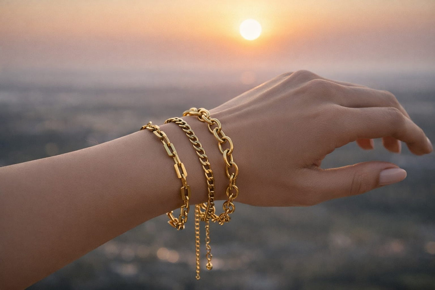 Golden trio bracelets set