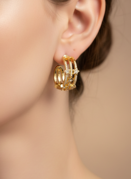 Triple star earrings